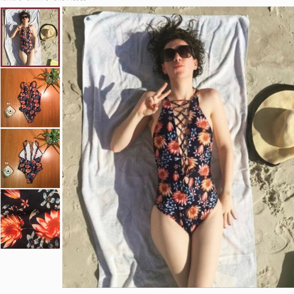 Lace-up Floral One-piece baiting suit